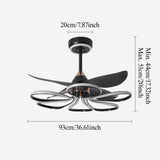 36-inch Black Modern Petal LED Ceiling Fan with Light - 6-Speed with Remote Control