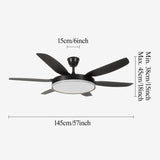 Black 57inch LED Ceiling Fan with Remote, Quiet DC Motor