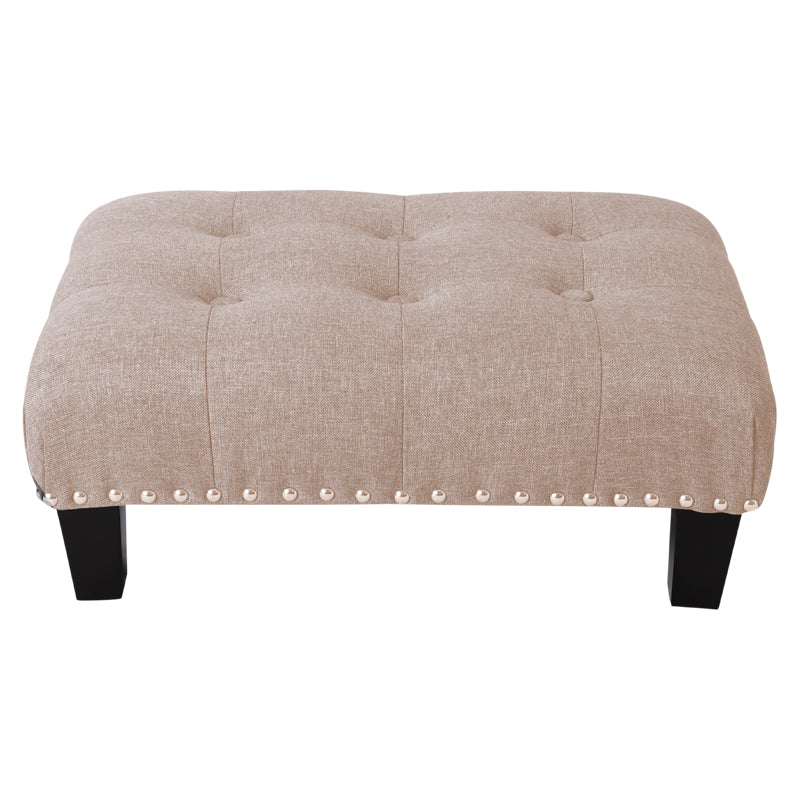 Vintage Button-tufted Rectangular Linen Footstool