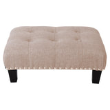 Vintage Button-tufted Rectangular Linen Footstool