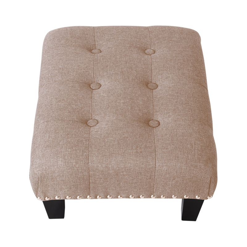 Vintage Button-tufted Rectangular Linen Footstool