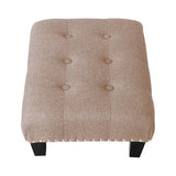 Vintage Button-tufted Rectangular Linen Footstool