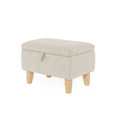 Linen Upholstered Storage Ottoman Footstool
