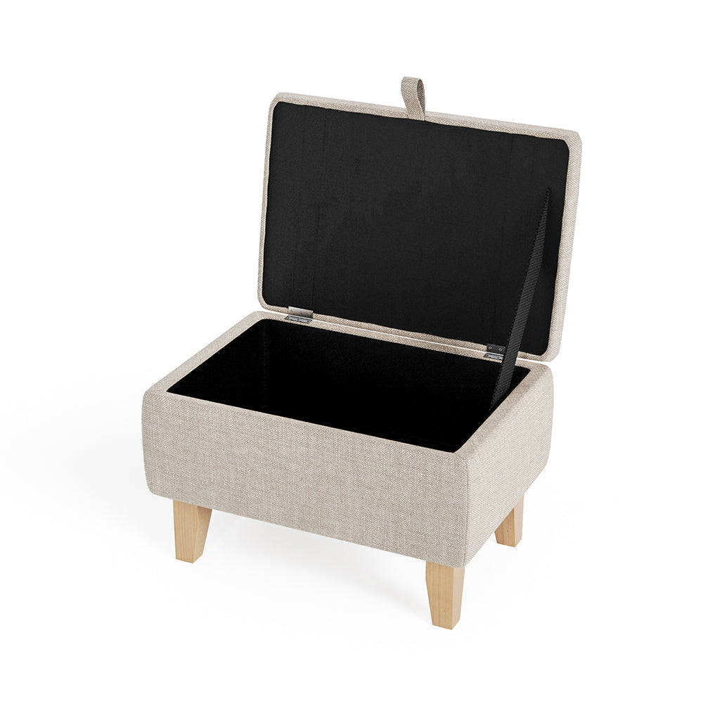 Linen Upholstered Storage Ottoman Footstool