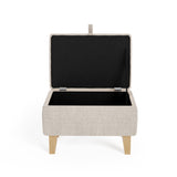 Linen Upholstered Storage Ottoman Footstool