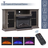 3-Sided Fireplace TV Stand Wood With Glass Door Storage