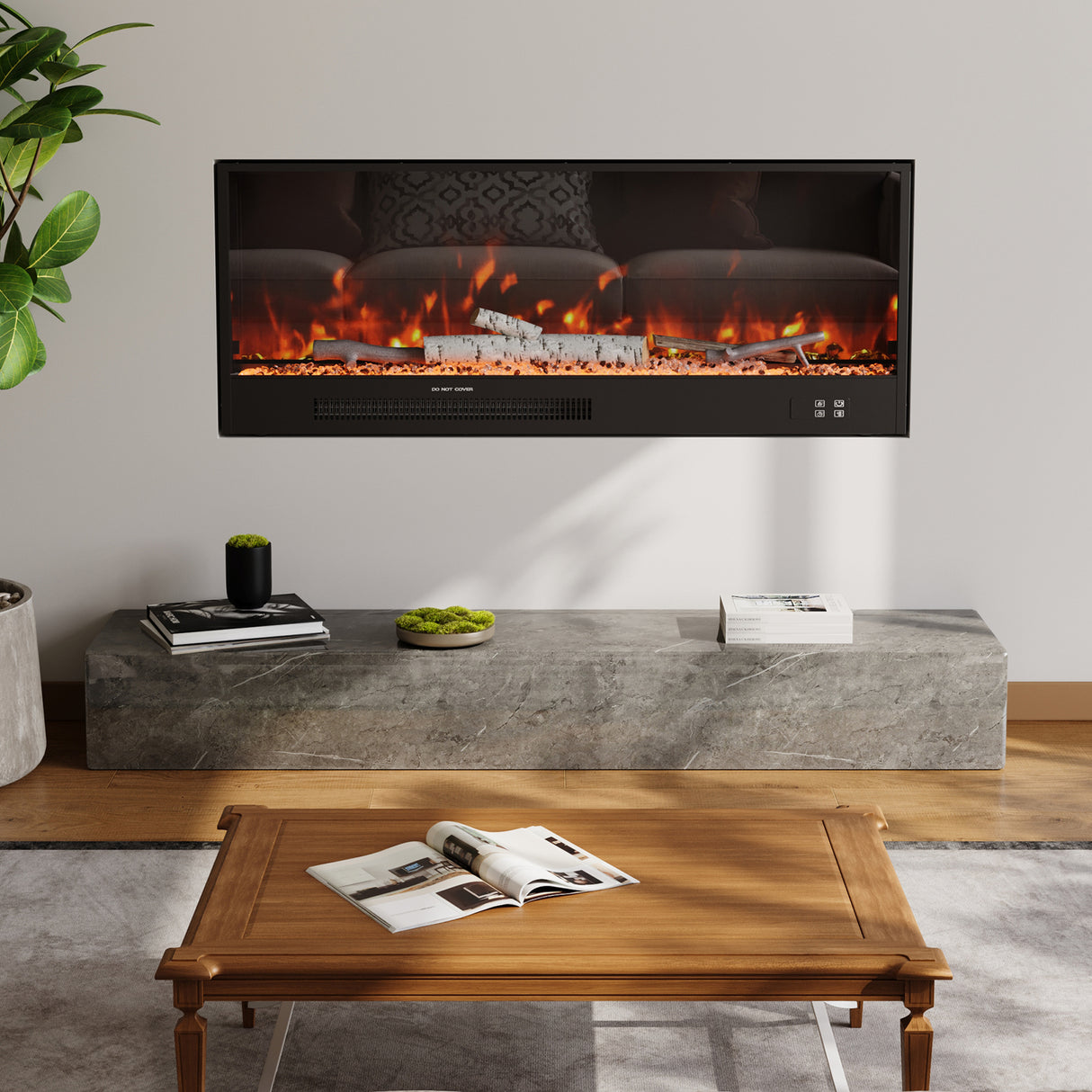 33/46/58inch WiFi Electric Fireplace with LED Display & Realistic Flame Effect
