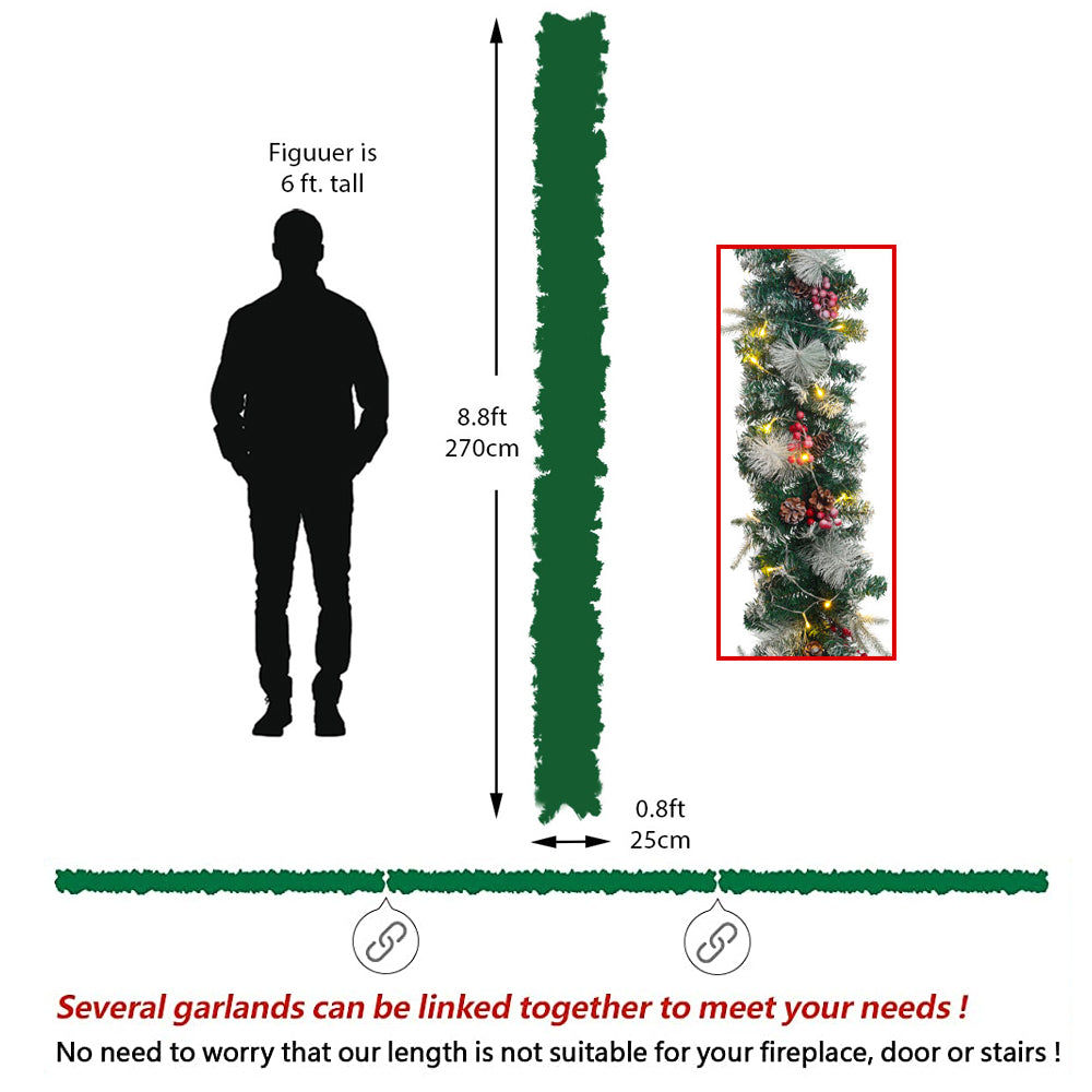Christmas Decorative Garland - 2.7m Mixed Pine Needle Rattan