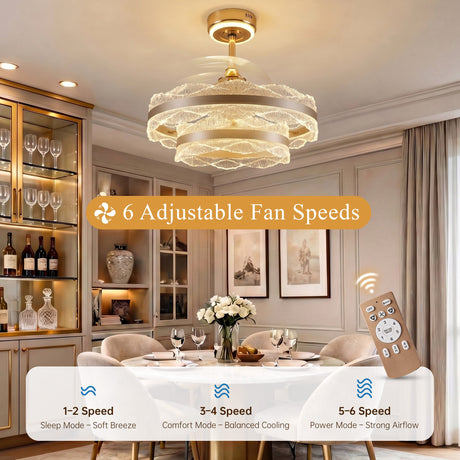 Close-up detail of Acrylic Adjustable Colour Temperature Fan Light with Remote & Timer