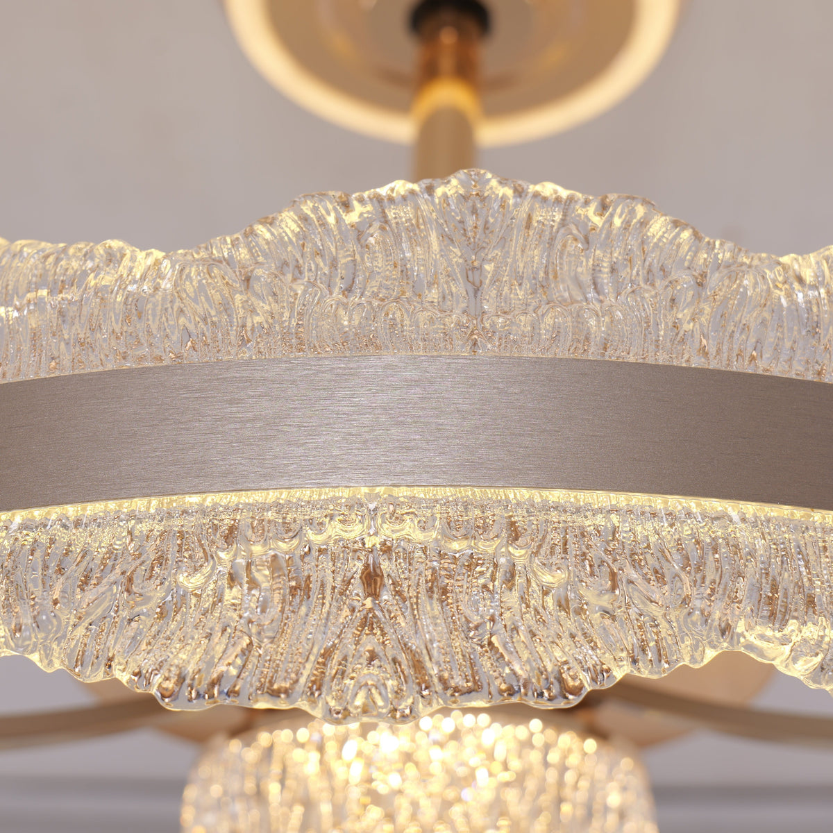 Close-up detail of Acrylic Adjustable Colour Temperature Fan Light with Remote & Timer