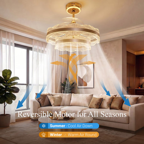 Close-up detail of Acrylic Adjustable Colour Temperature Fan Light with Remote & Timer