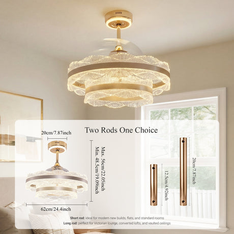 Close-up detail of Acrylic Adjustable Colour Temperature Fan Light with Remote & Timer
