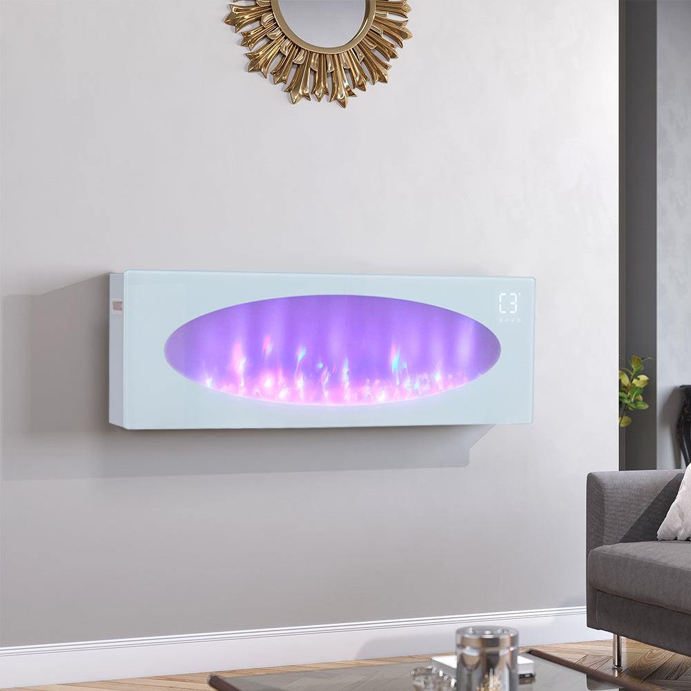 Smart WiFi-Connected White Electric Fireplace with Remote