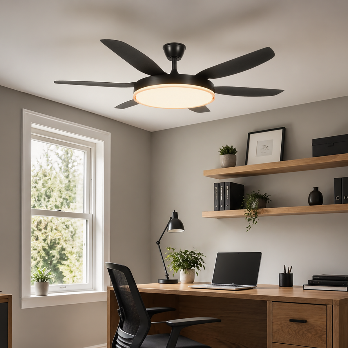 Black 57inch LED Ceiling Fan with Remote, Quiet DC Motor