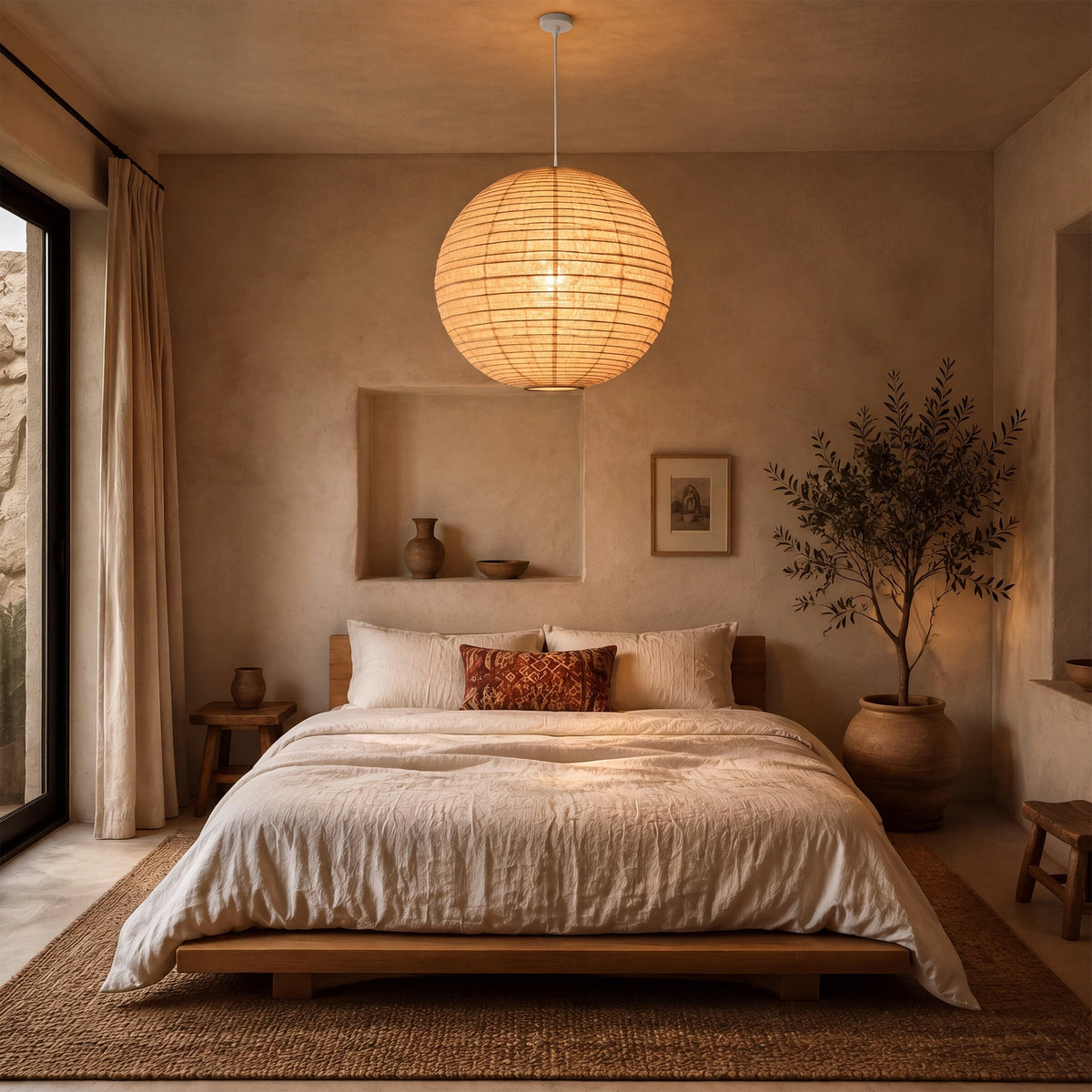 Lightsin Wabi-Sabi Linen Spherical Pendant Light for Bedroom, Dining Room & Boho Interiors Lightsin UK 