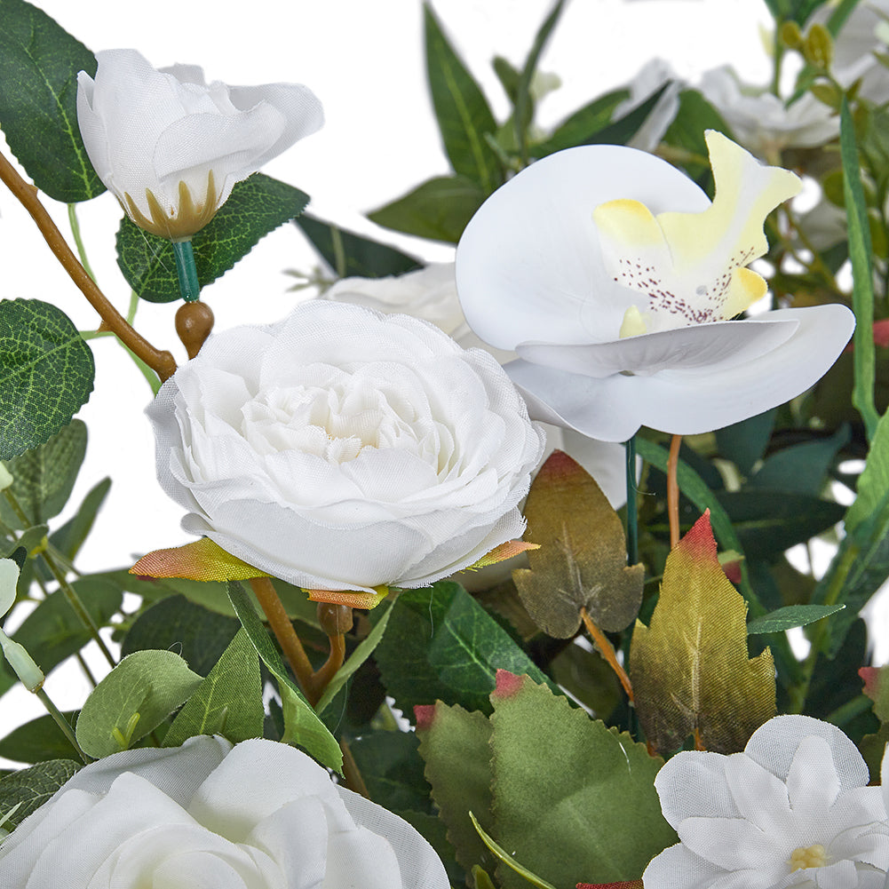 Artificial Decorative Border - White Flowers with Green Leaves Ideal for Wedding Mantelpiece and Interior Decor