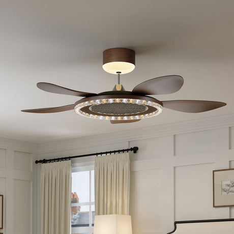48 inch reversible ceiling fan with LED light with dimensions shown for installation