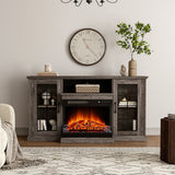Panoramic Glass Fireplace TV Stand with Storage Cabinets, Customizable Flames & Remote Control