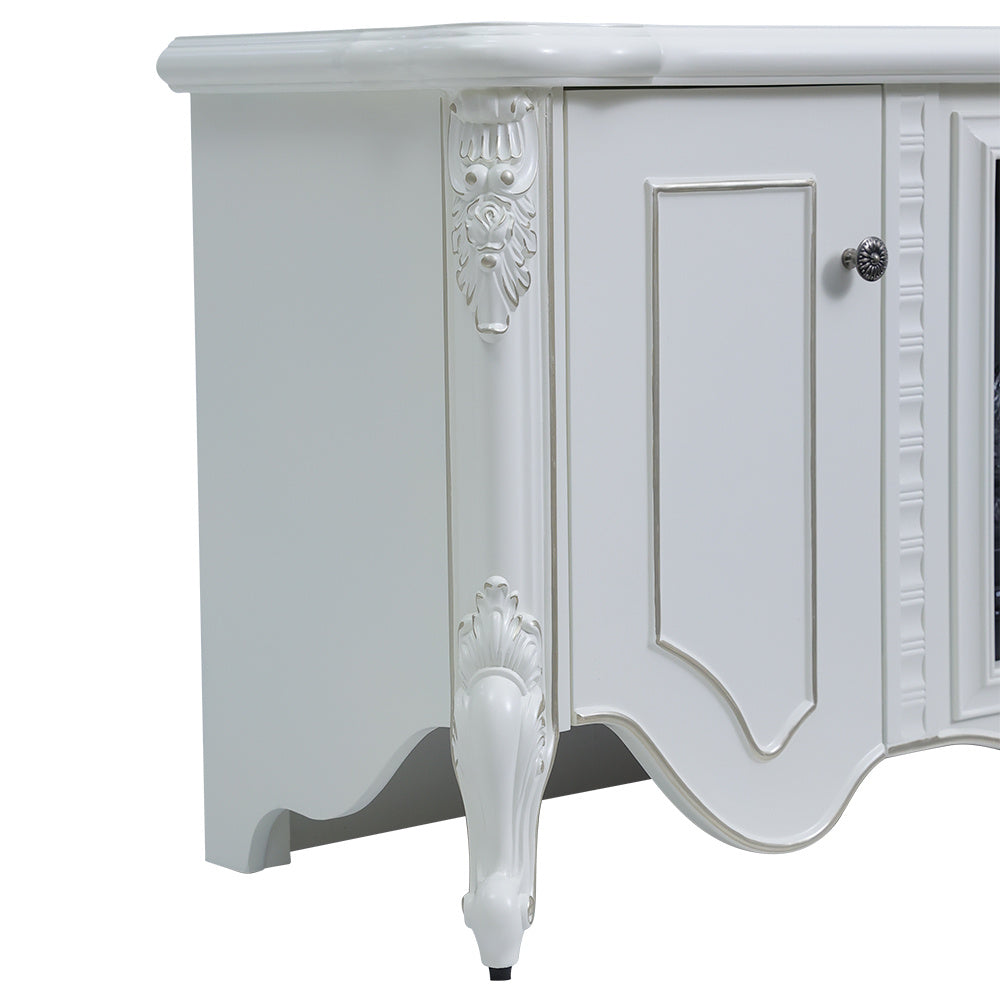 Exquisite Resin Carving White Mantel TV Stand with Fireplace Cabinet