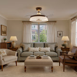36 inch reversible ceiling fan with LED light shown from below with LED light on