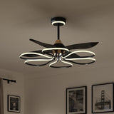 36-inch Black Modern Petal LED Ceiling Fan with Light - 6-Speed with Remote Control