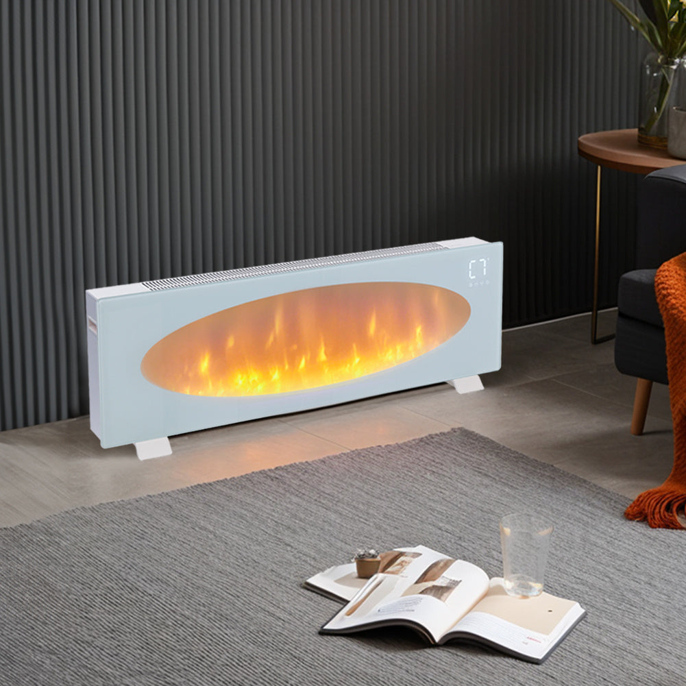 Smart WiFi-Connected White Electric Fireplace with Remote