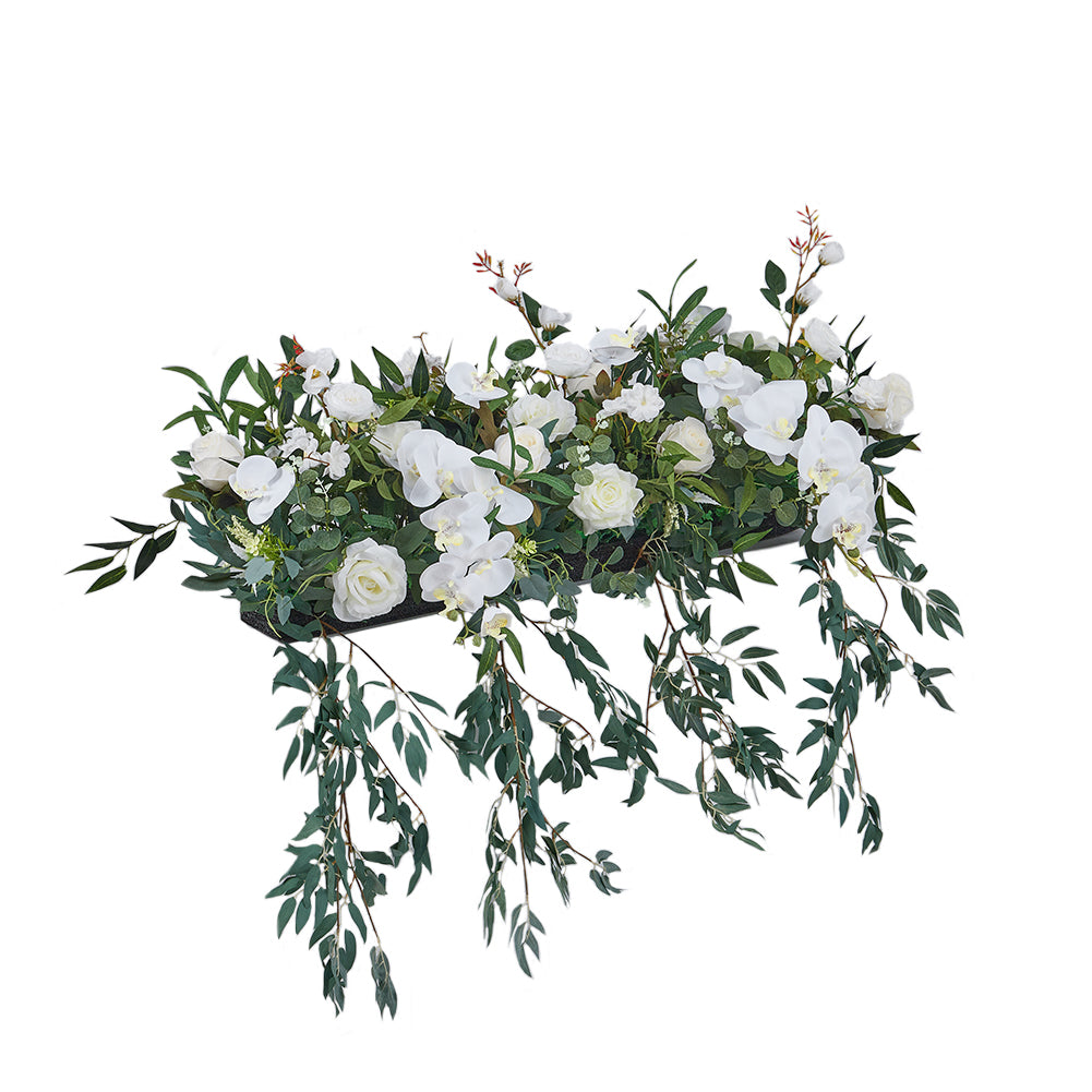 Artificial Decorative Border - White Flowers with Green Leaves Ideal for Wedding Mantelpiece and Interior Decor