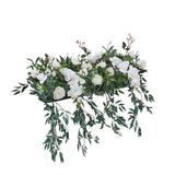 Artificial Decorative Border - White Flowers with Green Leaves Ideal for Wedding Mantelpiece and Interior Decor