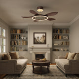 48 inch reversible ceiling fan with LED light cooling a bright bedroom