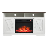 Large Wooden TV Stand with Recessed Electric Fireplace