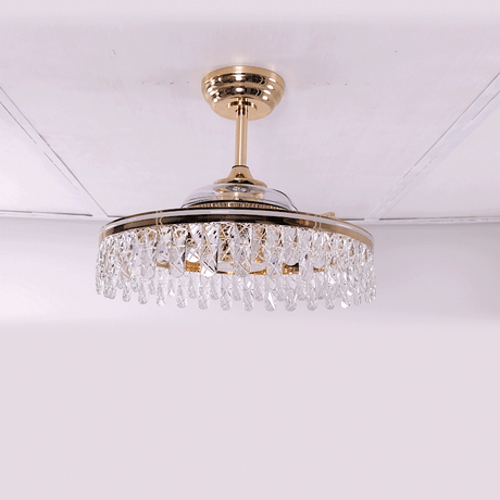 Close-up detail of Ceiling Fan with Light Gold Crystal Design & Adjustable Color