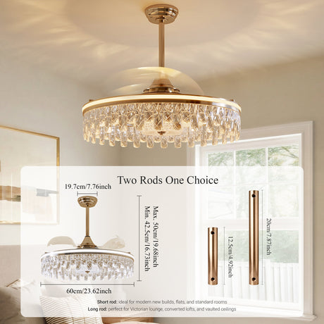 Close-up detail of Ceiling Fan with Light Gold Crystal Design & Adjustable Color