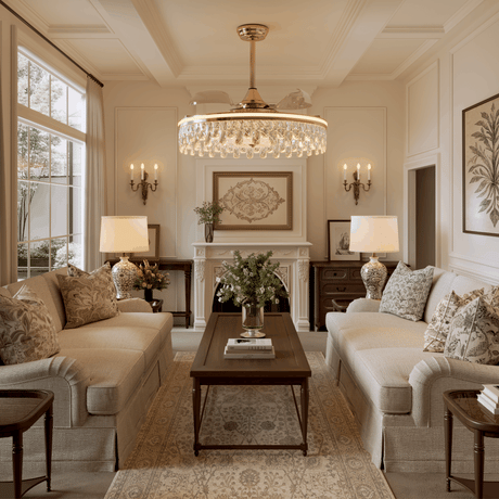 Close-up detail of Ceiling Fan with Light Gold Crystal Design & Adjustable Color