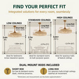 Size chart for Ceiling Fan with Light Gold Crystal Design & Adjustable Color