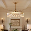 Ceiling Fan with Light Gold Crystal Design & Adjustable Color light on a bedroom bedside