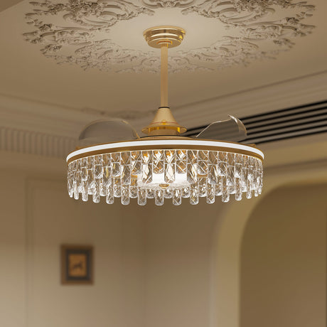 Close-up detail of Ceiling Fan with Light Gold Crystal Design & Adjustable Color