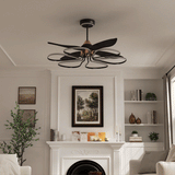 36-inch Black Modern Petal LED Ceiling Fan with Light - 6-Speed with Remote Control