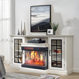 3-Sided Fireplace TV Stand Wood With Glass Door Storage