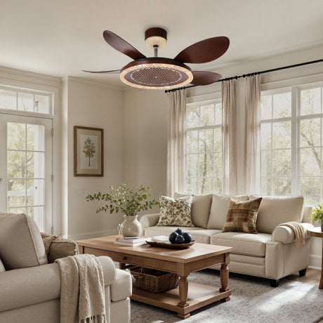 48 inch reversible ceiling fan with LED light installed in a living room