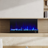 46/60inch L-Shaped Electric Fireplace – WiFi Control, LED Display, Resin Logs & Crystal Stones with Heating
