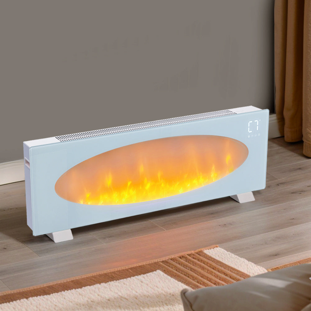 Smart WiFi-Connected White Electric Fireplace with Remote