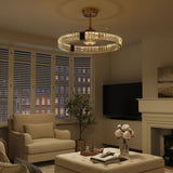 Gold ceiling fan light with crystal accents for compact bedrooms and dining spaces