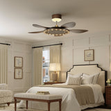 48 inch reversible ceiling fan with LED light shown from below with LED light on