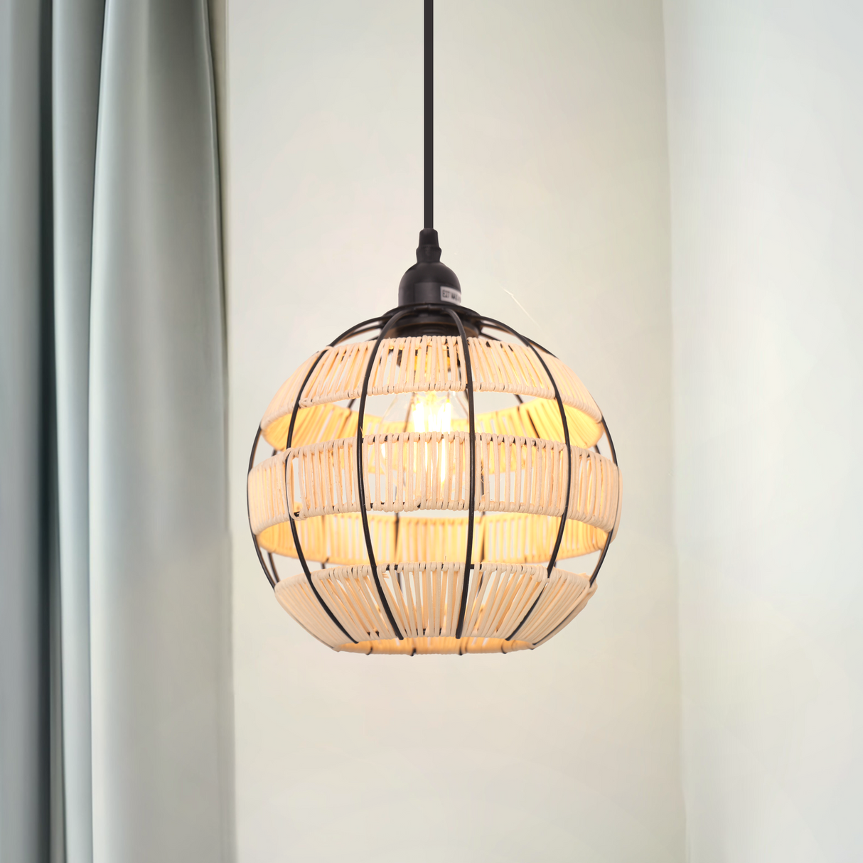 Rustic Iron Woven Rattan Pendant Light for Dining Room, Reading Corner & Bedroom