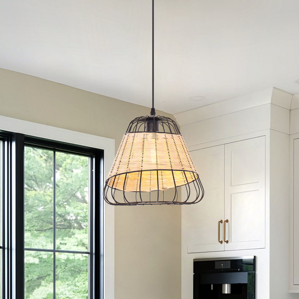 Rustic Iron Woven Rattan Pendant Light for Dining Room, Reading Corner & Bedroom