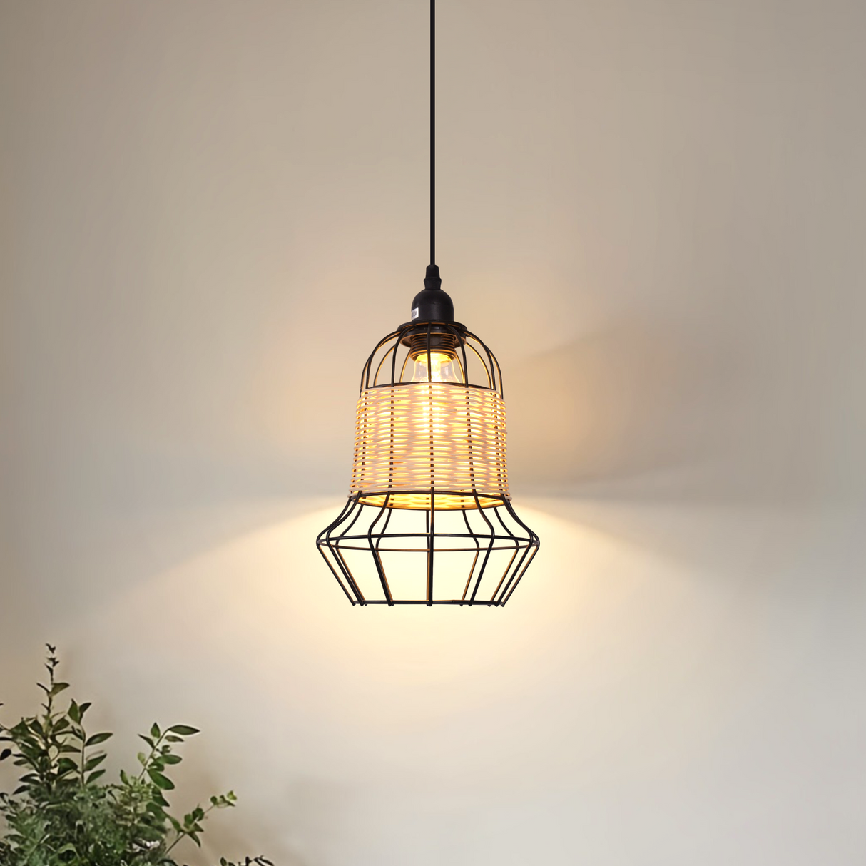 Rustic Iron Woven Rattan Pendant Light for Dining Room, Reading Corner & Bedroom