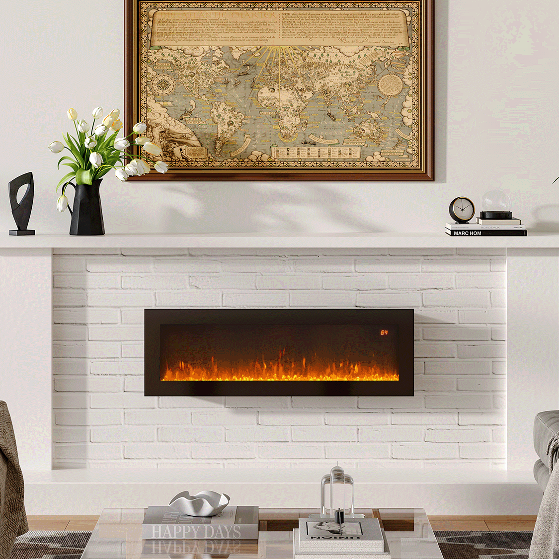 40 50 60inch LED Flame Wall Mounted Electric Fireplace Remote