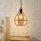 Rustic Iron Woven Rattan Pendant Light for Dining Room, Reading Corner & Bedroom