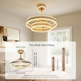 Modern Gold Halo Ceiling Fan Light with Remote, 6 Speeds & 3 Colour light on a bedroom bedside