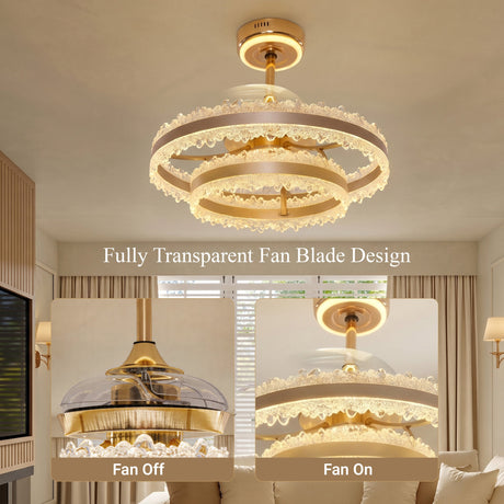 Modern Gold Halo Ceiling Fan Light with Remote, 6 Speeds & 3 Colour light in a home interior